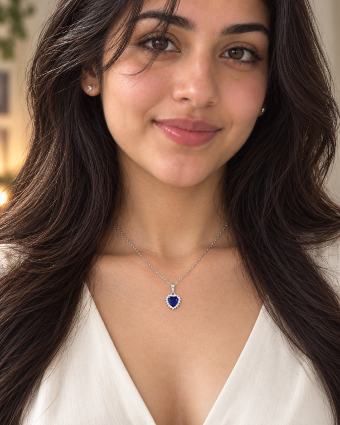 GIVA Blue Heart Silver Pendant — styled lifestyle view