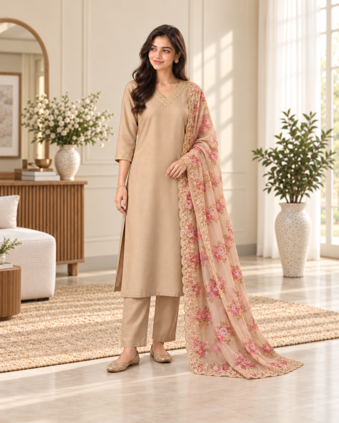Floral Organza-Dupatta Kurta Set — styled lifestyle view