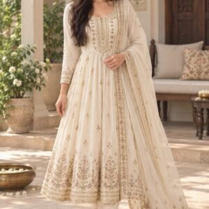AI-created Maya styling inspiration: MOKOSH women's silk embroidery Anarkali kurta pant and dupatta