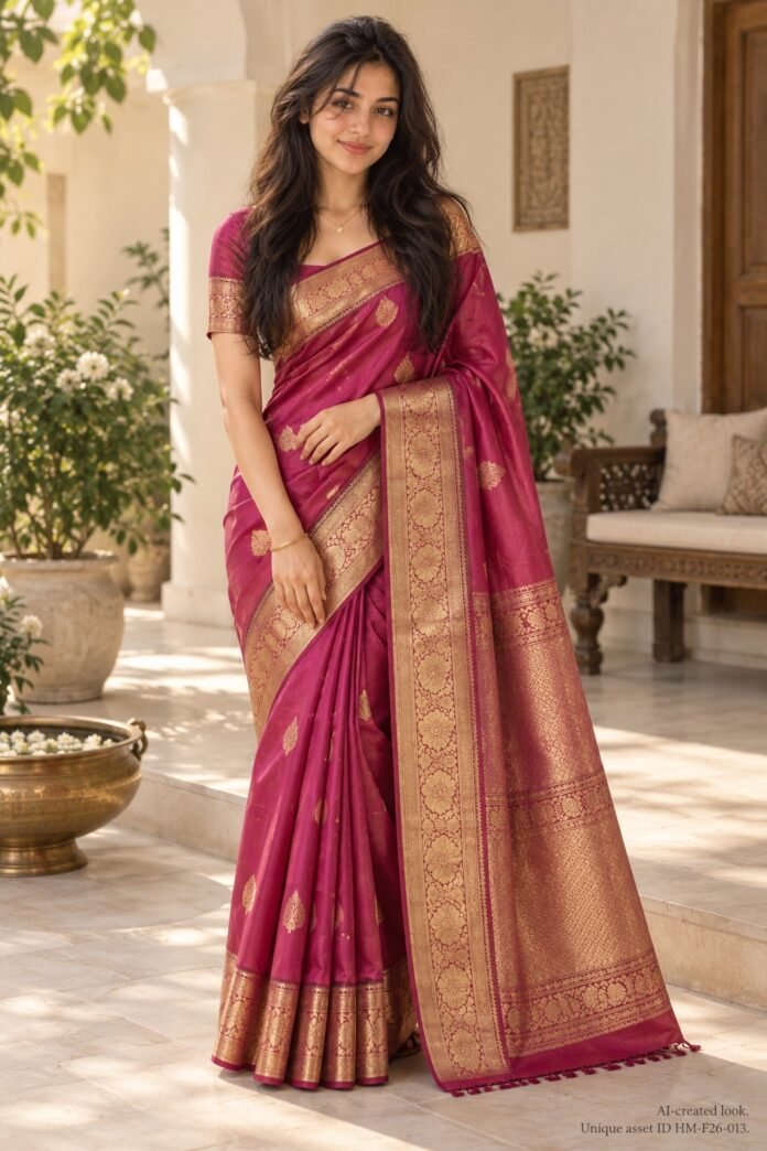 AI-created Maya styling inspiration: Avantika Fashion Kanjivaram-style soft semi-silk saree