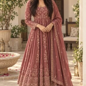 AI-created Maya styling inspiration: Embroidered Anarkali kurta pant with dupatta