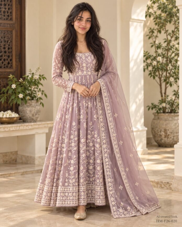 AI-created Maya styling inspiration: Amazon Brand Myx embroidered Anarkali with organza dupatta