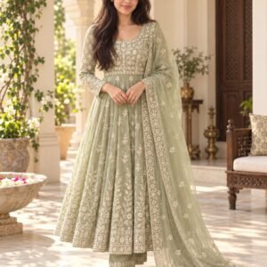AI-created Maya styling inspiration: Amazon Brand Myx A-line embroidered Anarkali suit with organza dupatta