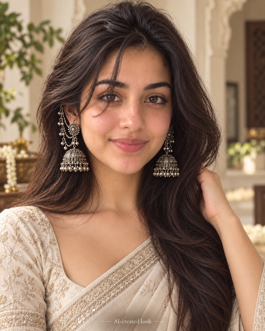 AI-created Maya styling inspiration: Nayantara oxidised Bahubali chain jhumka