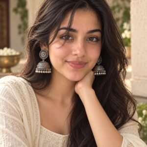 AI-created Maya styling inspiration: JIYANSH oxidised silver-tone jhumka pair