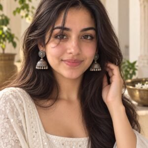 AI-created Maya styling inspiration: Oxidised silver-tone minimal jhumka