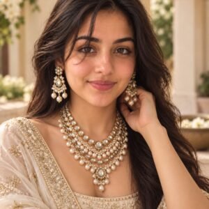 AI-created Maya styling inspiration: Zaveri Pearls layered Kundan & pearl bridal necklace set