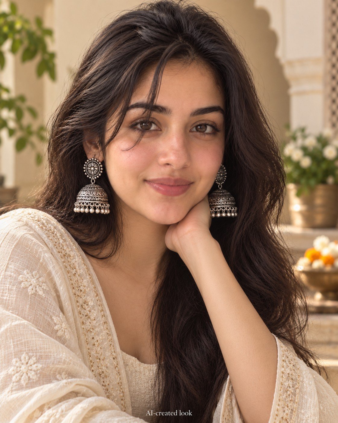 AI-created Maya styling inspiration: YouBella Afghan oxidised jhumka Style 1