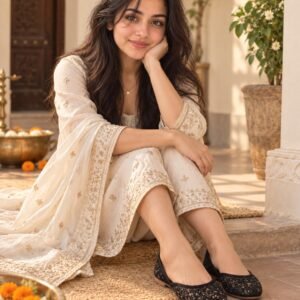 AI-created Maya styling inspiration: Black embellished mesh jutti Jaipur Craft