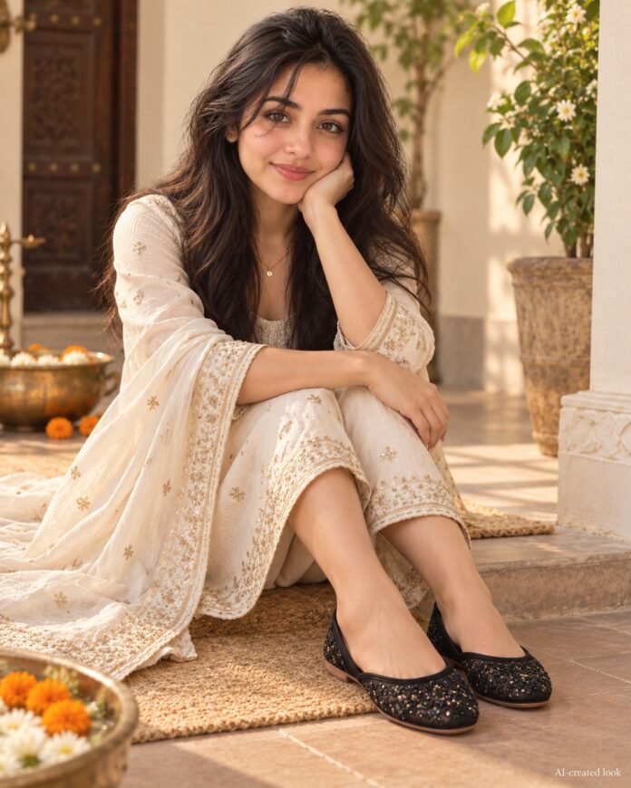 AI-created Maya styling inspiration: Black embellished mesh jutti Jaipur Craft