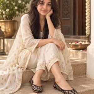 AI-created Maya styling inspiration: DFR black embroidered Rajasthani mojaris