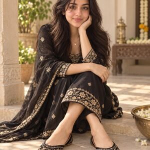 AI-created Maya styling inspiration: DFR black embroidered juttis