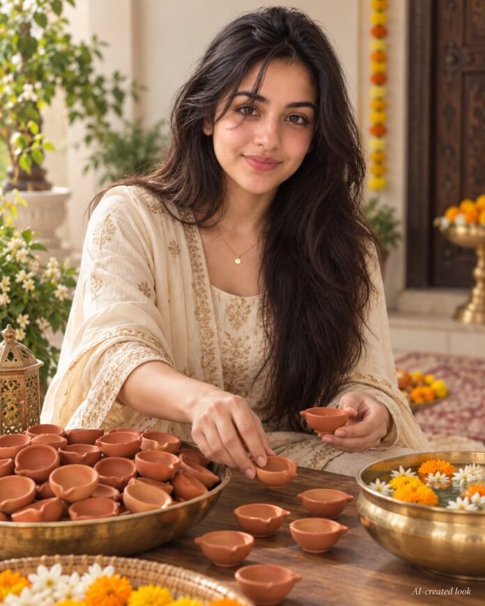 AI-created Maya styling inspiration: Saudeep India large terracotta diya pack of 221